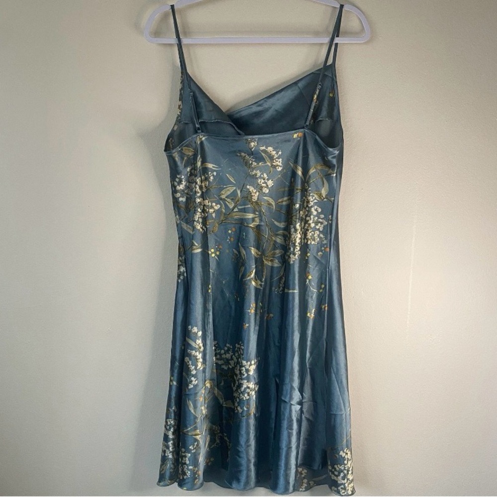 Floral Satin Slip Midi Dress in Teal and Gold
